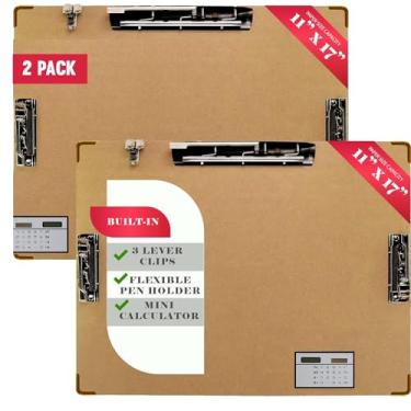 Imagem de Performore Quadro Duro/Prancheta de Ledger de 11 X 17" com 3 Clipes Operados por Alavanca e Uma Minicalculadora, Formato de Mídia de Retrato, Ecológico e Excelente Prancheta de Desenho Marrom(2 Pacote