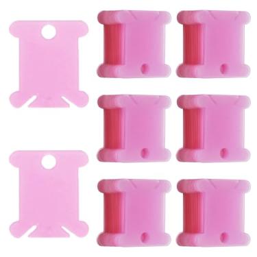 Imagem de 150 peças de bobinas de fio dental bordado, bobinas de fio dental de plástico rosa cartões de bordado organizador de linha de ponto cruz bobina de plástico para bordado de fio dental, SATONBEYI