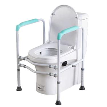 Imagem de Compacto Trilhos de segurança antiestáticos antiestáticos para vaso sanitário, sem perfuração, cabem na maioria dos banheiros autônomos, alça de barra de apoio Estrutura de suporte