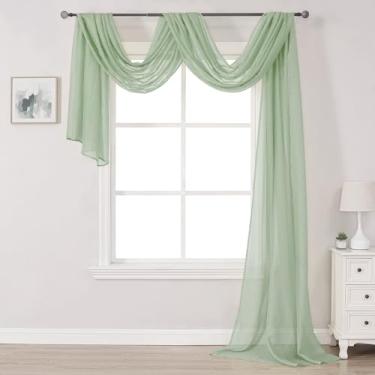 Imagem de DONREN Cachecol de janela transparente verde sálvia - Cachecol macio de luxo semitransparente para janela casamento arco cortinas transparentes cachecol (1 painel, 86 x 540 centímetros de comprimento)