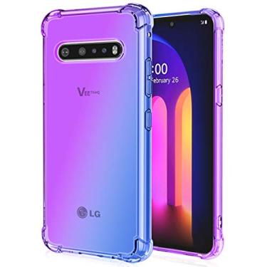 Imagem de Ueokeird Capa para LG V60 ThinQ, para LG V60 ThinQ 5G, capa protetora transparente e fofa gradiente fina antiarranhões flexível TPU capa protetora à prova de choque para LG V60 ThinQ (roxo/azul)