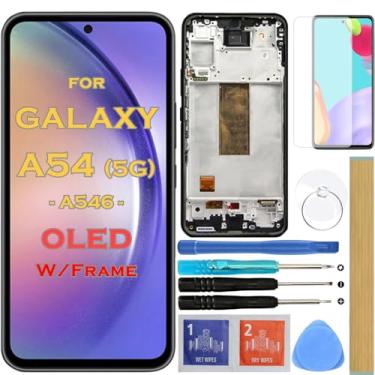 Imagem de HLTECH Tela OLED de substituição de tela LCD sensível ao toque digitalizador com moldura para Samsung Galaxy A54 5G SM-A546E SM-A546B SM-A546U 6,4 polegadas (suporte a impressão digital)