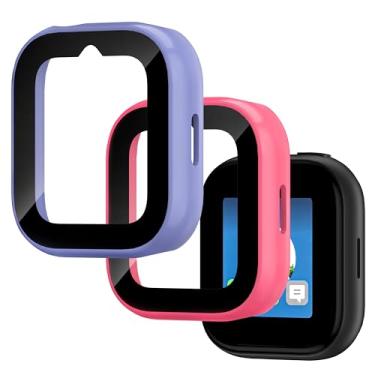 Imagem de Pacote com 2 capas protetoras compatíveis com T-mobile SyncUp Kids Watch 2, protetor de tela, capa rígida de policarbonato de vidro temperado embutido para sincronizar relógio infantil 2 - roxo claro