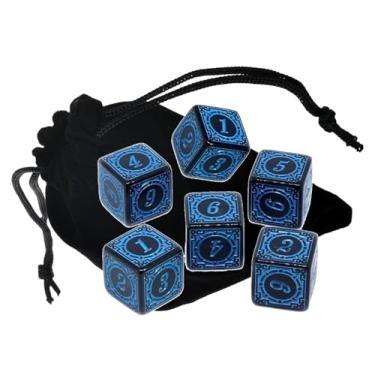 Imagem de Set of (6) 16mm Dice 6-Sided D6 Numeral 1-6 Sides Squared Corners ... Plus Black Velvet Cloth Pouch Bag (Blue)
