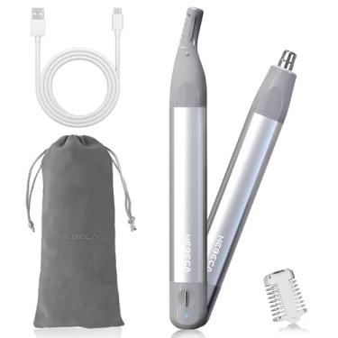 Imagem de HEBECA Aparador de pelos faciais feminino 2 em 1 – Corpo de metal, recarregável, impermeável, portátil – nariz, orelha, sobrancelha, pêssego, lábios, queixo (prata)