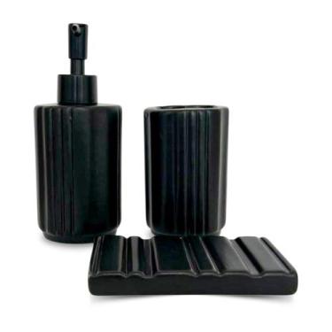 Imagem de Kit Acessórios Para Banheiro 3 Peças Cerâmica Saboneteira Porta Escova