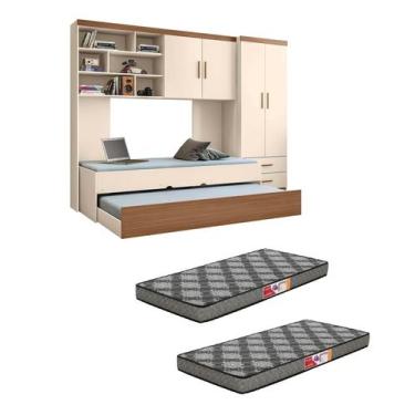 Imagem de Quarto Modulado Juvenil Completo com Guarda Roupa, Cama de Solteiro e 