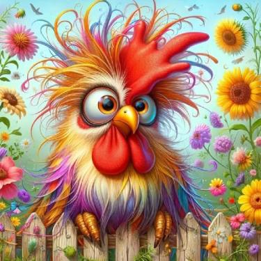 Imagem de cdjlddww Kits de pintura de diamante de galinha para adultos, kits de arte de diamante de flores DIY para iniciantes, kits de arte de diamante 5D redondo completo para decoração de parede de casa