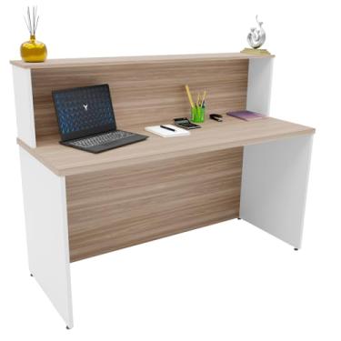 Imagem de Balcão Atendimento Recepção Consultório 1400x600 Netmobil (Carvalho/Branco)