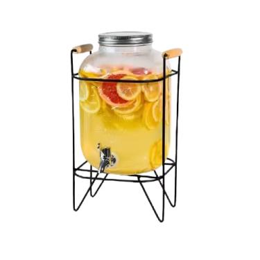 Imagem de Suqueira de Vidro Litros com Suporte Kit Conjunto Dispenser Refresqueira Agua Sucos Bebidas Hotel Luxo Premium OPPS®