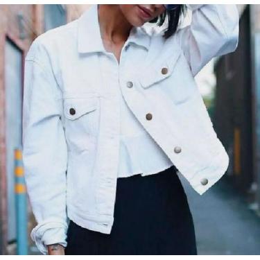 Imagem de Jaqueta Jeans Feminina Branca Outono e Inverno - Jaqueta Branca, P, Fe