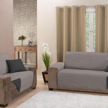 Imagem de Protetor de Sofá Manu 2 e 3 Lugares Padrão Cinza e Preto - MR Enxovais