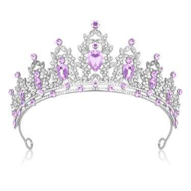 Imagem de JIOMULIG Coroa, tiara feminina, strass roxo, metal prateado, faixa de cabeça moderna, coroa de rainha feminina adulta, festa de aniversário, casamento, baile, concurso, presente