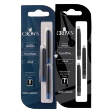 Imagem de Carga Para Caneta Crown Tinteiro Com 3 Refil - Ca32005 Azul Preto ( Ki