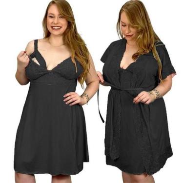 Imagem de Kit Robe Roupão e Camisola Amamentação Plus Size Roupa de Dormir e Ban