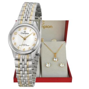 Imagem de Relogio Champion Dourado e Prateado Pequeno Feminino CH25276C + Kit Se