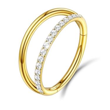Imagem de Beautidots 1 peça 16G argola de nariz duplo G23 ouro titânio CZ helix torre concha cartilagem daith tragus brincos segmento articulado nariz piercing septo clicker lábio anel 8 mm