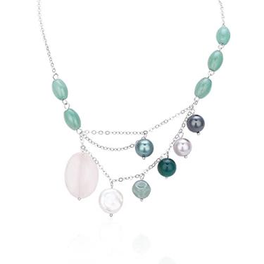 Imagem de LGSY Colar de pérolas cultivadas em água doce com pingente de pedra preciosa verde para colares femininos de pérolas, Pérola, Pérola