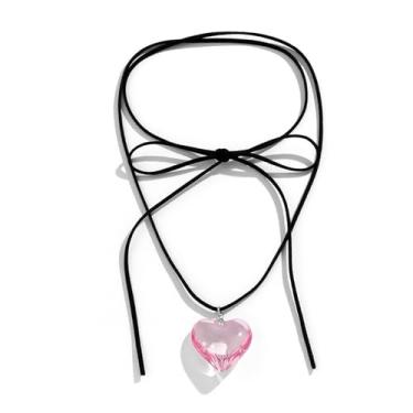 Imagem de Colar de coração para mulheres, corrente de veludo ajustável, colar com pingente vermelho, joia moderna, 57 inches, Couro sintético, Sem Pedra Preciosa