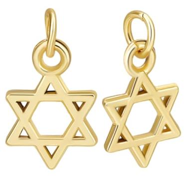 Imagem de Beebeecraft 1 caixa, 50 peças, pingentes pequenos da estrela de Davi, banhados a ouro 18 K, pingentes de estrela judaica vazados de seis pontas com anel de salto lateral para fazer joias, artesanato