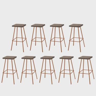 Imagem de Kit 09 Banquetas Alta Eliza 75cm Industrial Para Cozinha Ferro Bronze 100% mdf Madeira - Ahz Móveis