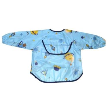 Imagem de Babador Manga Longa Com Elastico Coletor de Migalhas Tecido Plastificado Molinho Impermeável Babador Avental Espaço Com manga Longa