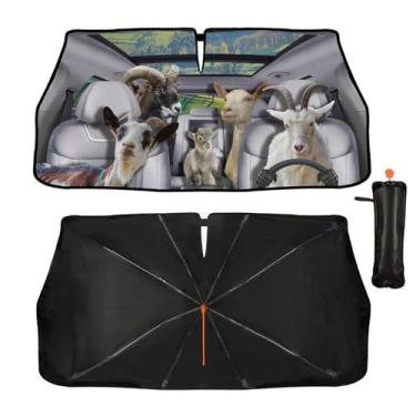 Imagem de Guarda-sol engraçado para para-brisa de carro de cabra, guarda-sol para janela frontal de carro, bloqueador de raios UV, protetor de para-brisa dobrável - Mantenha o veículo fresco para a maioria dos