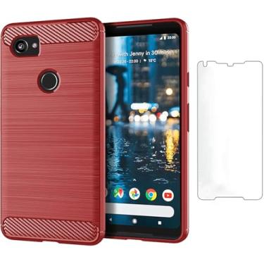 Imagem de CruzerLite Capa compatível com Google Pixel 2 XL, compatível com Pixel2 XL, capa fina de absorção de choque de fibra de carbono compatível com Google Pixel 2 XL (2017) vermelha