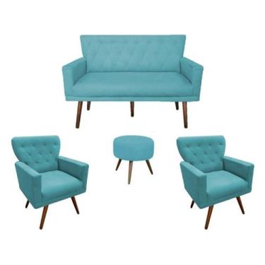 Imagem de Kit Namoradeira + 2 Poltronas Decorativa Aurora + Puff Redondo Suede A