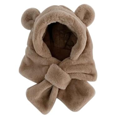 Imagem de Cachecol com orelhas fofas de poliéster térmico de inverno cachecol à prova de vento cor lavável à mão chapéu de urso cachecol para 6 meses a 2 anos de idade, cachecol de urso de café