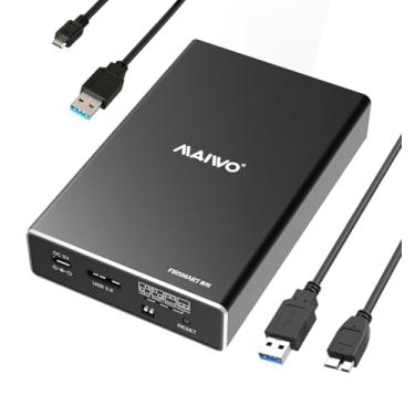Imagem de MAIWO Gabinete Raid Sata de 2,5 '' de Compartimento Duplo, Gabinete Raid de Disco Rígido Externo para Hdd Ssd Sata de 2,5", Raid 0/Raid 1/Grande/Pm, Usb 3.0 6 Gbps com Uasp, Capacidade de 16 Tb, Alumí