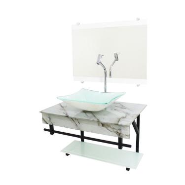 Imagem de Gabinete De Vidro 70Cm Cuba Quadrada - Mármore Branco