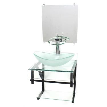 Imagem de Gabinete Vidro 40Cm Banheiro Curvado Duplo Pp Cuba Oval