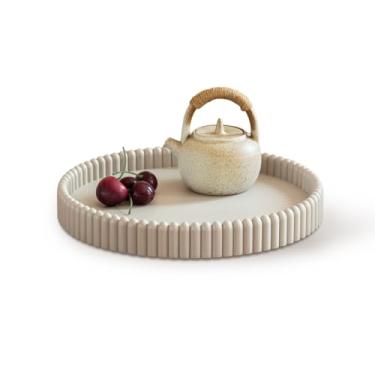 Imagem de Bandeja de mesa de café, bandeja redonda para decoração de casa, bandejas de decoração de mesa de centro cinza concreto, bandejas decorativas de servir para mesa de jantar