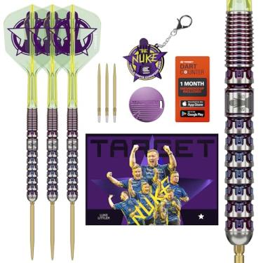 Imagem de TARGET Luke Littler World Champion Steel Tip Swiss Point Dards, conjunto de dardos 90% tungstênio, 23G | The Nuke 2025 Special Edition K-Flex, chaveiro, pontos suíços SLK sobressalentes e ferramenta