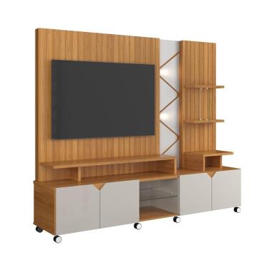 Imagem de Home Para Tv Até 55 Led Ripado 3d 2,10m Off White Madeirado