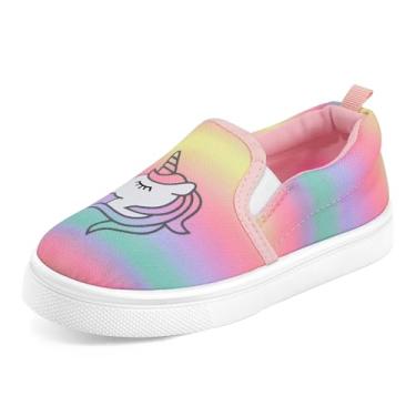 Imagem de K KomForme Tênis infantil de lona sem cadarço para corrida/caminhada, Unicórnio arco-íris, 9 Toddler