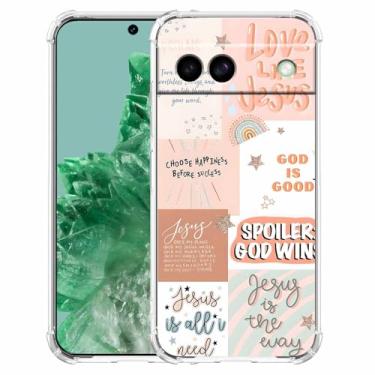 Imagem de AOSSXIN Boho Jesus Christian Quote Bible Verse Colage, Capa protetora de TPU macio compatível com Google Pixel 8a transparente