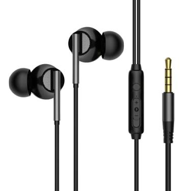 Imagem de viken Fones de ouvido com fio com controle de volume de microfone, fones de ouvido estéreo de graves pesados com isolamento de ruído, compatível com iPad, laptop, MP3, telefones para todos os fones de