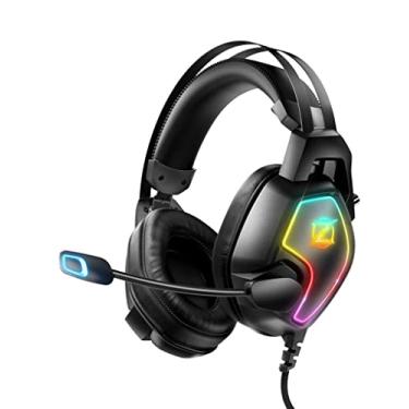 Imagem de Fone de ouvido de jogos para Xbox One PS4 PS5 PC, fones de ouvido com cancelamento de ruído com microfone, tomada de áudio de 3,5 mm, faixa de cabeça de ajuste automático, drivers de 50 mm, luz RGB, fones de ouvido de jogos leves com fio preto