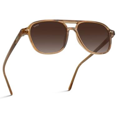 Imagem de WearMe Pro Óculos de sol masculinos polarizados Aviator Classic Double Bridge, Armação de cobre cristal/lente marrom gradiente, One Size