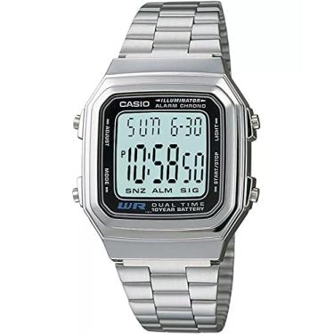 Imagem de Casio A178W-1A Relógio digital masculino vintage prateado com alarme e cronógrafo, Prata