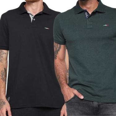 Imagem de Kit 2 Camisas Polo Itália Industrie Básica Estilo Piquet Premium Preto