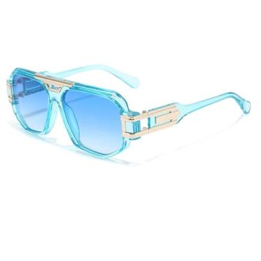 Imagem de VFDHN Óculos de sol masculino oversize clássico grande armação esportivo vintage UV400 (azul-azul)