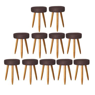 Imagem de Kit 11 Banqueta Alta Julia 50Cm Bar Cozinha Bistrô Pé Palito Castanho Tecido Sintético Marrom