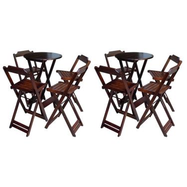 Imagem de Kit 2 Jogos De Mesa Bistrô De Madeira Com 4 Cadeiras Dobravel Imbuia - Marrom