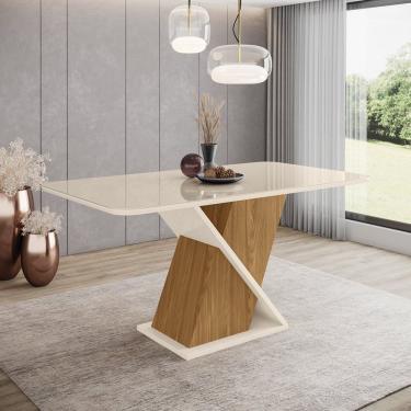 Imagem de Mesa De Jantar 160X90Cm Tampo Vidro/Mdf Canto Arredondado Solus Nature/Off White
