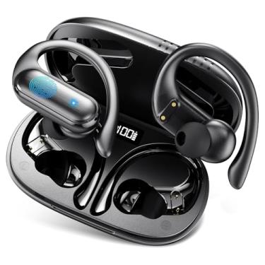 Imagem de Fones de Ouvido Bluetooth Sem Fio Bela Voz, Gancho de Orelha Esportivo, Estojo de Carregamento, Display LED, Preto