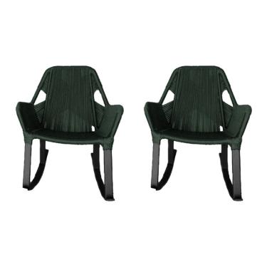 Imagem de Kit 2 Cadeiras De Balanço Athenas Corda Náutica Base Em Alumínio Preto-verde Musgo - Cor: Verde