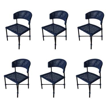 Imagem de Kit 6 Cadeiras Hortz Corda Náutica Base Em Alumínio Preto-azul Marinho - Cor: Azul